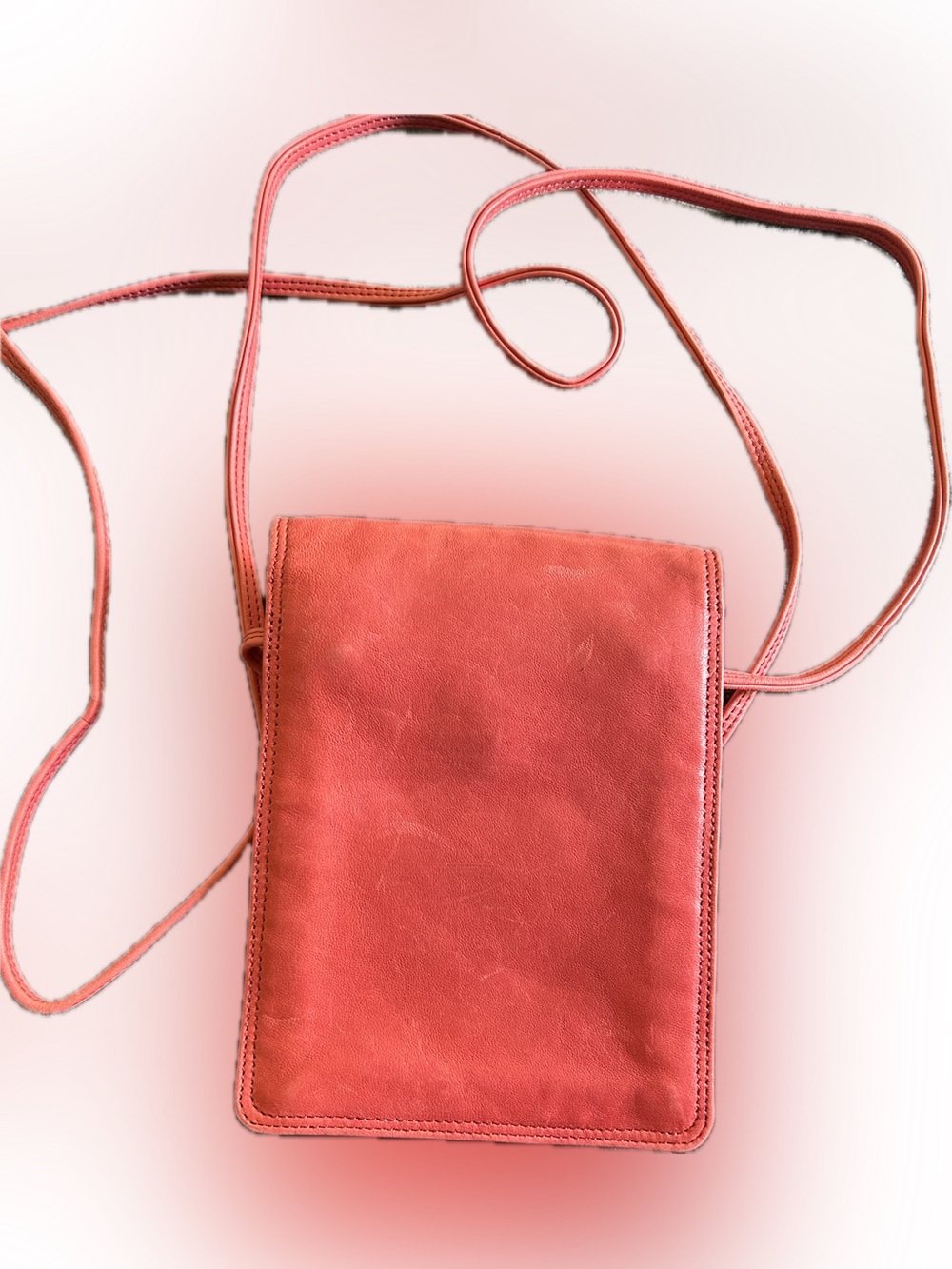 Women's Coral Leather Crossbody Bag with Front Zip - Picture 4 of 6